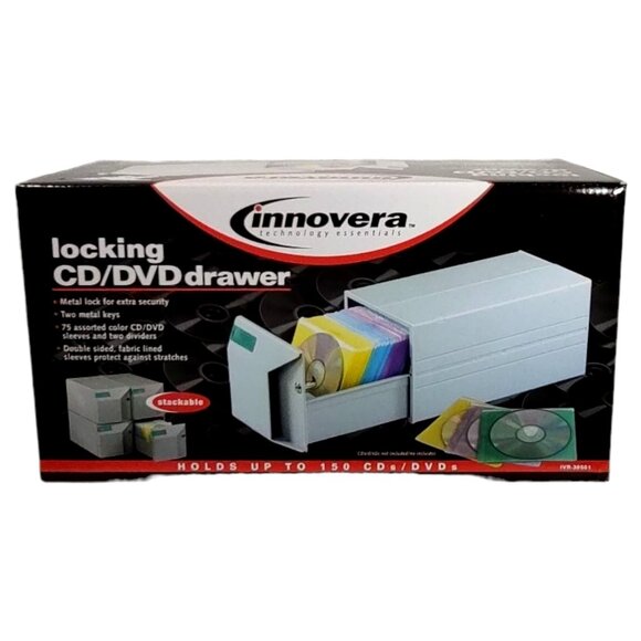 Innovera Locking CD DVD Drawer With Metal Lock & Two Keys Holds Up To 150 CD/Dvd